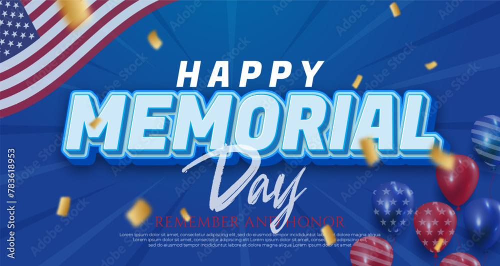 Vector text effect happy memorial day illustration with an american ...