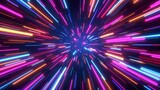 Fototapeta Londyn - Neon lines converging in a psychedelic explosion of color 3d style isolated flying objects memphis style 3d render   AI generated illustration