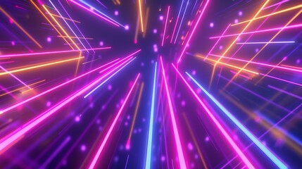 Poster - Neon lines intersecting in a mesmerizing pattern 3d style isolated flying objects memphis style 3d render   AI generated illustration