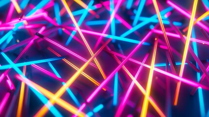 Poster - Neon lines intersecting in a mesmerizing pattern 3d style isolated flying objects memphis style 3d render   AI generated illustration