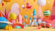 Playful toy figurines in a whimsical setting 3d style isolated flying objects memphis style 3d render  AI generated illustration
