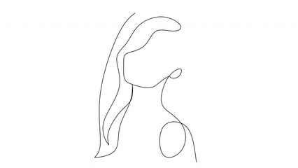 Wall Mural - Abstract linear drawing of a woman's face.Continuous portrait of a woman