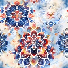 Wall Mural - Floral mandalas, seamless pattern, light watercolor, spiritual and artistic . Seamless pattern, Fabric Pattern, Tumbler Wrap, Mug Wrap.