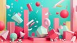 Sale background with geometric 3d elements 3d style isolated flying objects memphis style 3d render  AI generated illustration