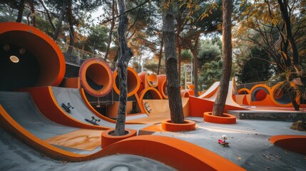 Poster - Skateboards and ramps in a whimsical setting  AI generated illustration