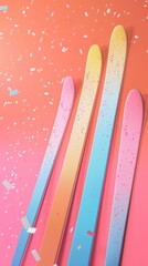 Poster - Skis and poles in a retro color scheme 3d style isolated flying objects memphis style 3d render  AI generated illustration
