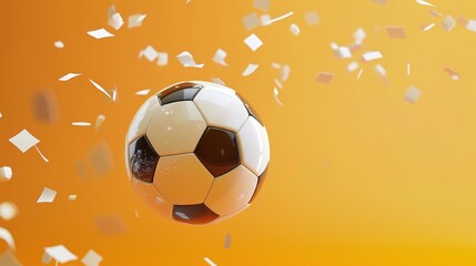 Fototapete - Soccer ball flying through the air 3d style isolated flying objects memphis style 3d render  AI generated illustration