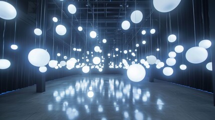 Poster - Spheres of light suspended in a void  AI generated illustration