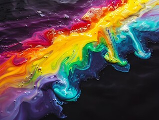 Sticker - AI generated illustration of volorful water and bubbles form abstract art at the base of a painting