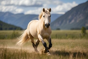 Sticker - Beautiful Fjord Horse Running in Field.