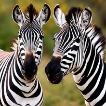 A Pair Of Zebras Stand In The Wild Next To Each Other