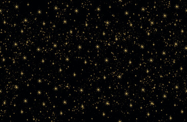 Wall Mural - Seamless celestial pattern with gold stars on a black background, mystical ornament, magic banner of astrology, zodiac, horoscope. Vector illustration.