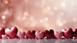 AI generated illustration of rows of red hearts on the ground with soft lights and bokeh