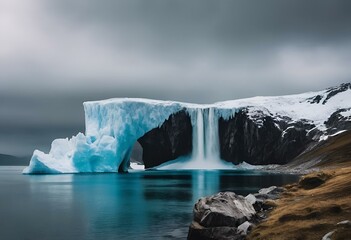 Sticker - AI generated illustration of An arctic iceberg surrounded by floating chunks of ice