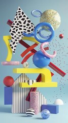 Poster - Surreal  3d renderings inspired by Memphis design  3d style isolated flying objects memphis style  3d render   AI generated illustration
