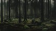 AI generated illustration of a serene forest with mossy grass and fallen trees