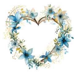 Poster - AI generated illustration of a romantic blue floral watercolor wreath