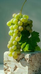 Poster - AI generated illustration of fresh green grapes on a marble slab