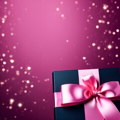 Wall Mural - AI generated illustration of a festive Christmas gift with a pink bow