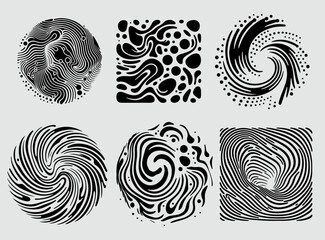 Poster - Set of different shapes with psychedelic trippy pattern resembling ink blots and stains.