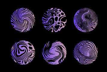 Aufkleber - Set of different shapes with psychedelic trippy pattern resembling ink blots and stains. Perfect for science and technology subject illustrations.
