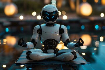 Sticker - Futuristic Robot android meditating. Sexy ai. Generate Ai