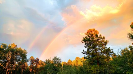 Wall Mural - A painterly sky after a summer rain, a rainbow arching boldly across, weaving a tapestry of colors that inspire awe and wonder.