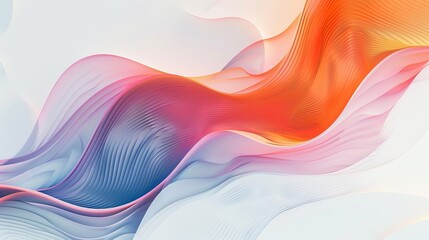 Wall Mural - Geometric shape colorful wave on a white background, wavy lines in the center - orange, blue, pink