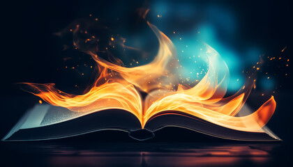 Sticker - A book is on fire and the flames are blue