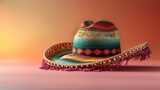 Fototapeta  - Minimalist Mexican Sombrero Illustration perfect for text overlays, illustration of a traditional Mexican sombrero against plain background for Cinco de mayo celebration