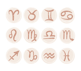 Wall Mural - graphic symbols of the zodiac signs with a design of stars and a thin outline, a set of astrology il