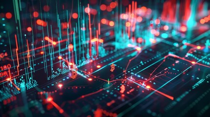 Poster - A business chart made in a 3d style with various cryptocurrency symbols scattered around  AI generated illustration