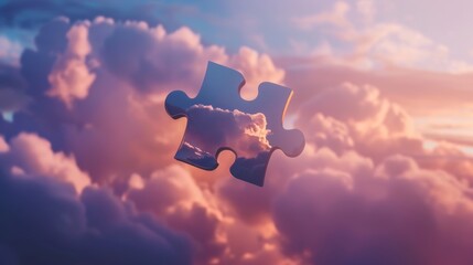 Poster - A charming isolated flying puzzle piece   AI generated illustration