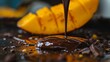 Velvety chocolate pouring over a halved mango   AI generated illustration