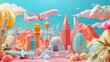 Whimsical 3d renderings of dreamy travel destinations 3d style isolated flying objects memphis style 3d render   AI generated illustration