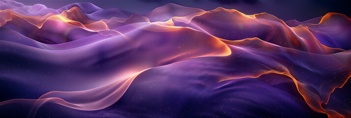 Wall Mural - Abstract background with layers of purple smoke and golden line light