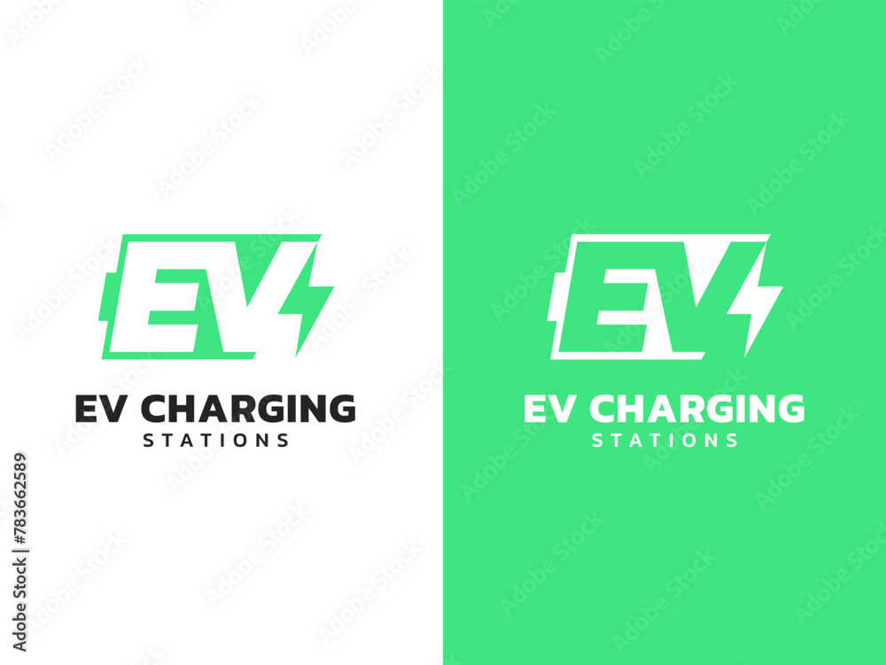 Electric vehicle charging letter EV overlapping in Battery shape and ...