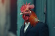 Charismatic Anthropomorphic rooster in suit cock. Chicken farming. Generate Ai