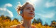 Closeup portrait of a young female runner who is running in the park. Generative AI