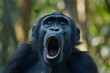Bewildered Ape shocked funny. Nature forest. Generate Ai