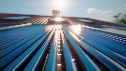 Poster - A closeup of a rooftop solar water heater with pipes and tubes directing the suns energy to heat and store water for daily use. . .