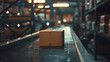 cardboard box on conveyor belt in a factory representing the product transportation of the manufacturing process