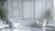 Chic and Glamorous D Rendering of a Hollywood Inspired Luxury Lounge with Ornate White Picture Frames