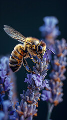 Wall Mural - Bee Gathering Nectar from Vibrant Flower in Cinematic Photographic Render with Hyper Detailed Aesthetic