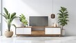 Modern Elegance: Transforming Living Spaces with Mockup White Wall Background and Stylish TV Cabinet