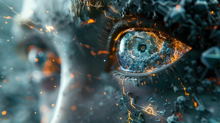 Poster - Hyper Detailed Digital Rendering of a Futuristic Quantum Powered Eye in an Isolated Conceptual Setting