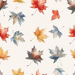 Wall Mural - Miniature watercolor maple leaves, seamless, autumn light moods. Seamless Pattern, Fabric Pattern, Tumbler Wrap, Mug Wrap.