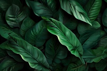  abstract green leaf texture, tropical leaf foliage nature dark green background Generative AI