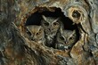 Snug Owls hole. Animal predator beak. Generate Ai