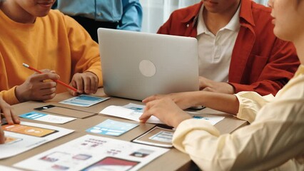 Aufkleber - panorama video of startup company employee planning on user interface prototype for mobile applicati